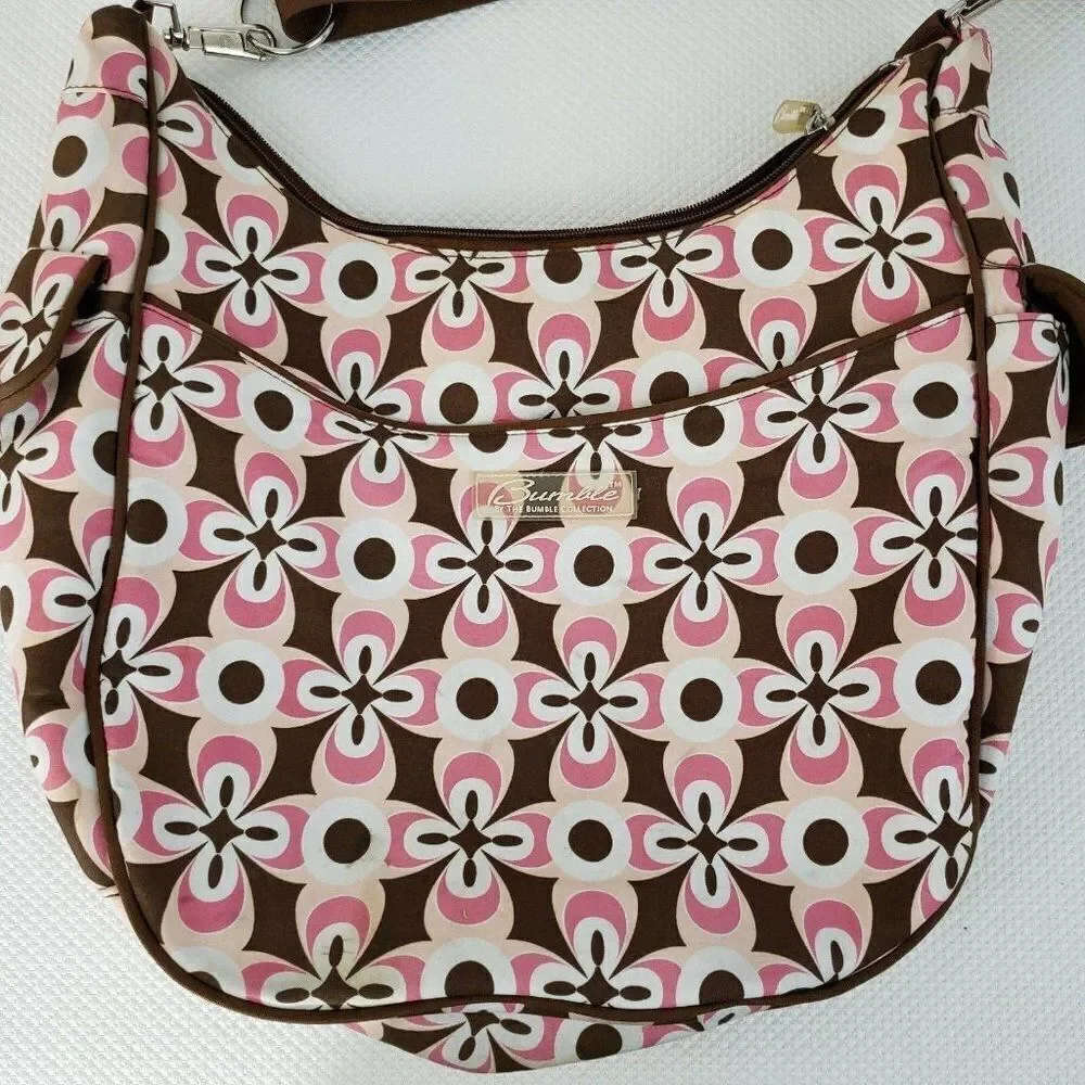 Bumble Collection Chloe Convertible Diaper Bag Chocolate Brown Pink - Picture 6 of 6
